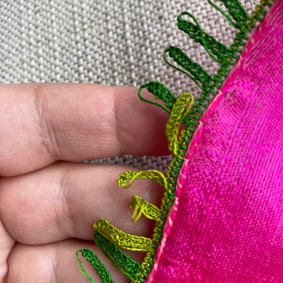 Vintage, Raw Silk Scarf, Hand Crocheted Edges, Pink - Picture 3 of 5